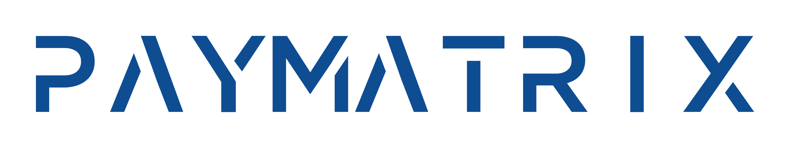 The logo of paymatrix in blue with transparent background